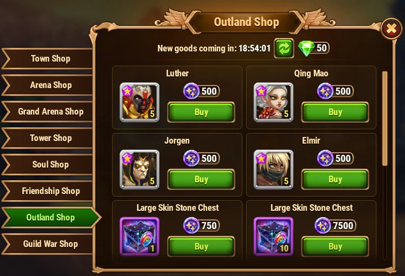 Hero Wars Outland Shop