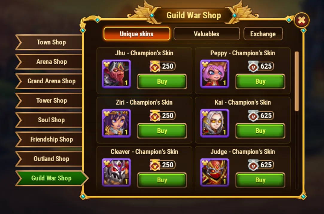 Hero Wars Guild War Shop