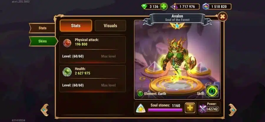 Avalon titan skins stats