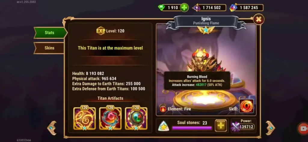Ignis titan stats