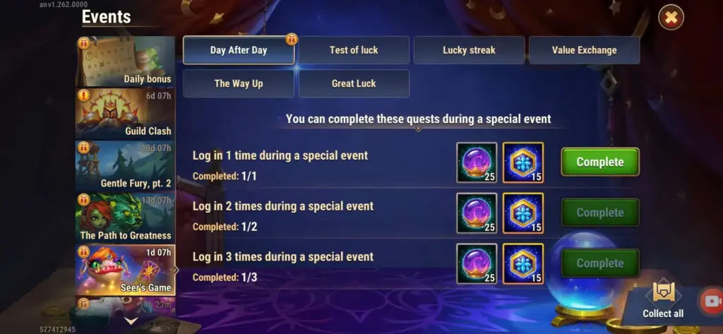 Seer’s Game Event guide