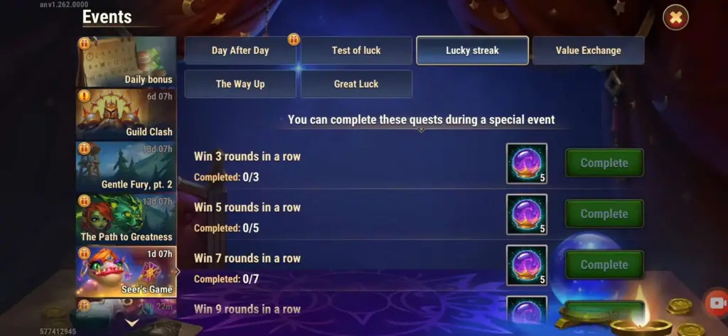 Seer’s Game Event guide