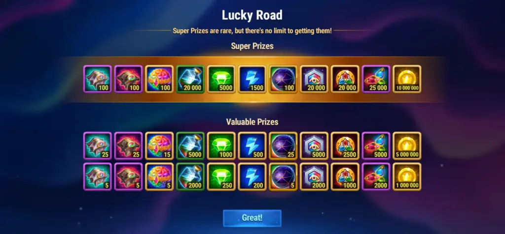 lycky road super prizes
