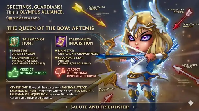 Artemis talisman stats breakdown in Hero Wars Alliance