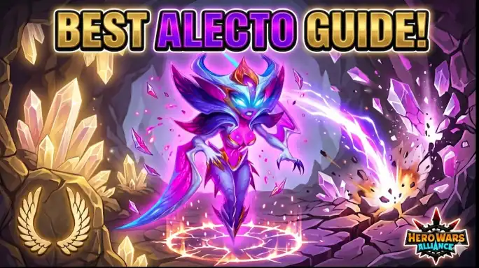 Best Alecto Build Guide item and artifact priority infographic Hero Wars Alliance