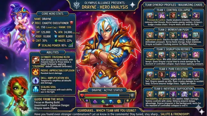 Drayne stats and synergy breakdown Hero Wars Alliance