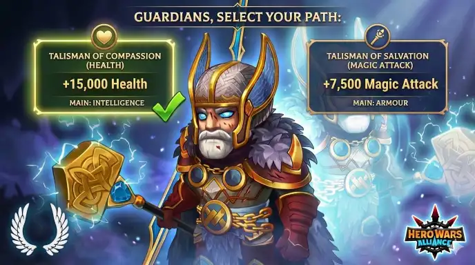 Markus Talisman Guide stat comparison showing Compassion vs Salvation talisman stats