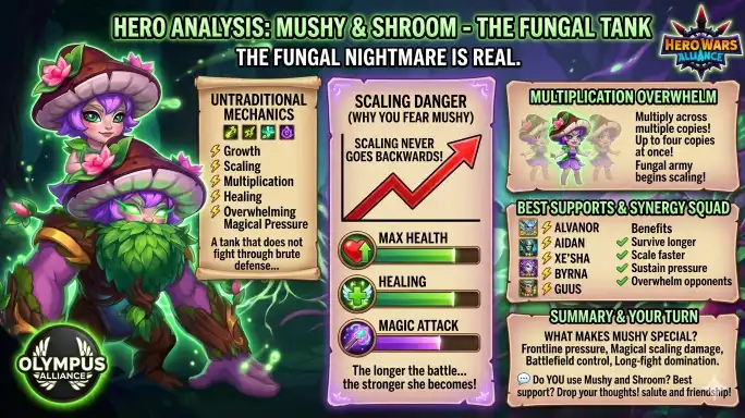 Mushy and Shroom stats and build guide Hero Wars Alliance