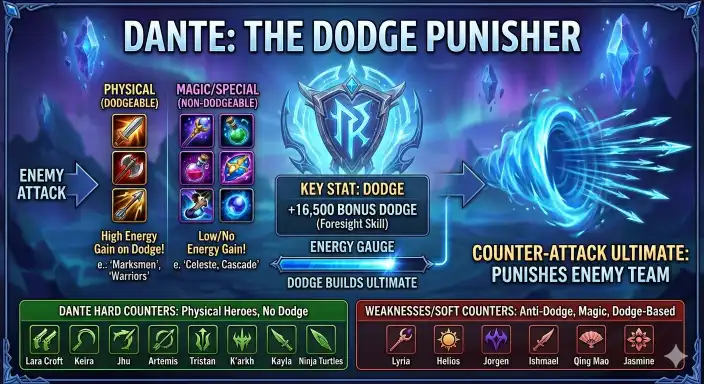 Dante dodge counter Hero Wars — stat and energy breakdown