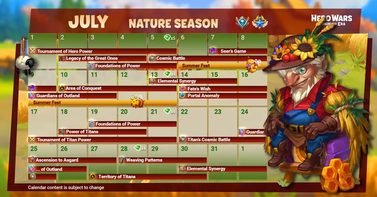 Hero Wars July Calender up