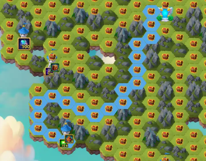 Hero Wars July Map Tower 6 Light Blue Path 10000 Emeralds 19 Moves