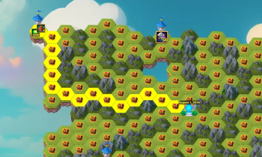 August Mysterious Island Guide Tower 1 Yellow Path 5000 Emeralds 15 Moves