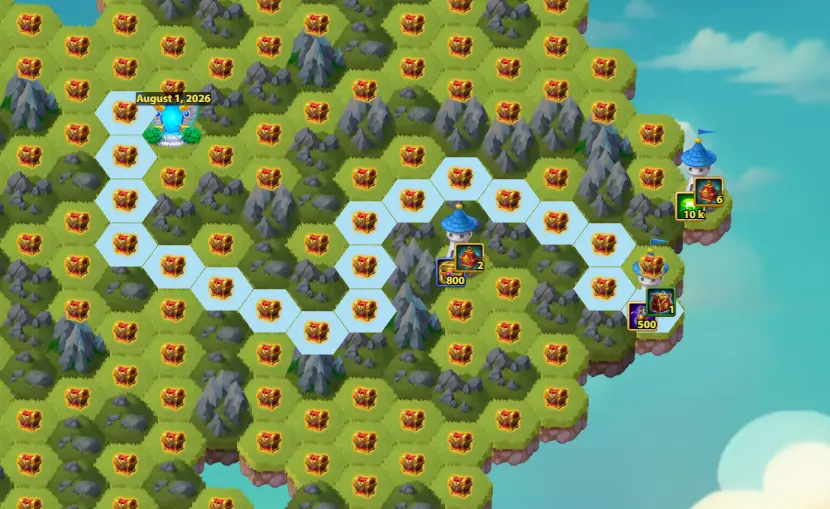 August Mysterious Island Guide Tower 5 Sky Blue Path 500 Golden Threads 18 Moves