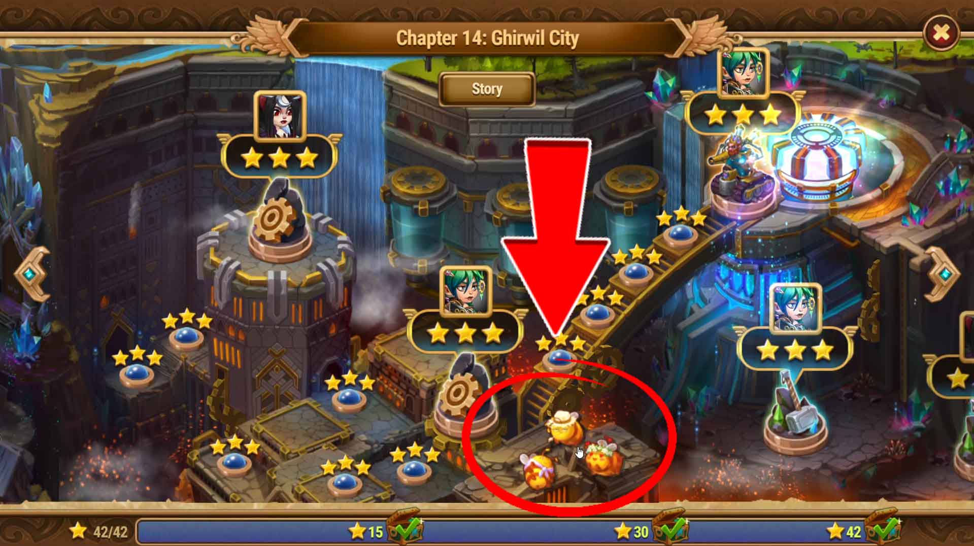 Hero Wars Summer Festival Day 7 mini-game location in Chapter 14 Ghirwil City