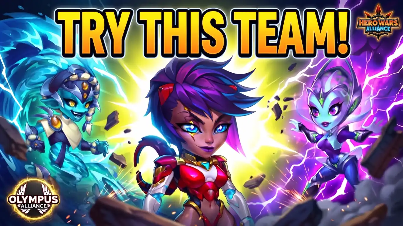 Eva and Nebula Synergy Team lineup in a Hero Wars Alliance Brawls battle