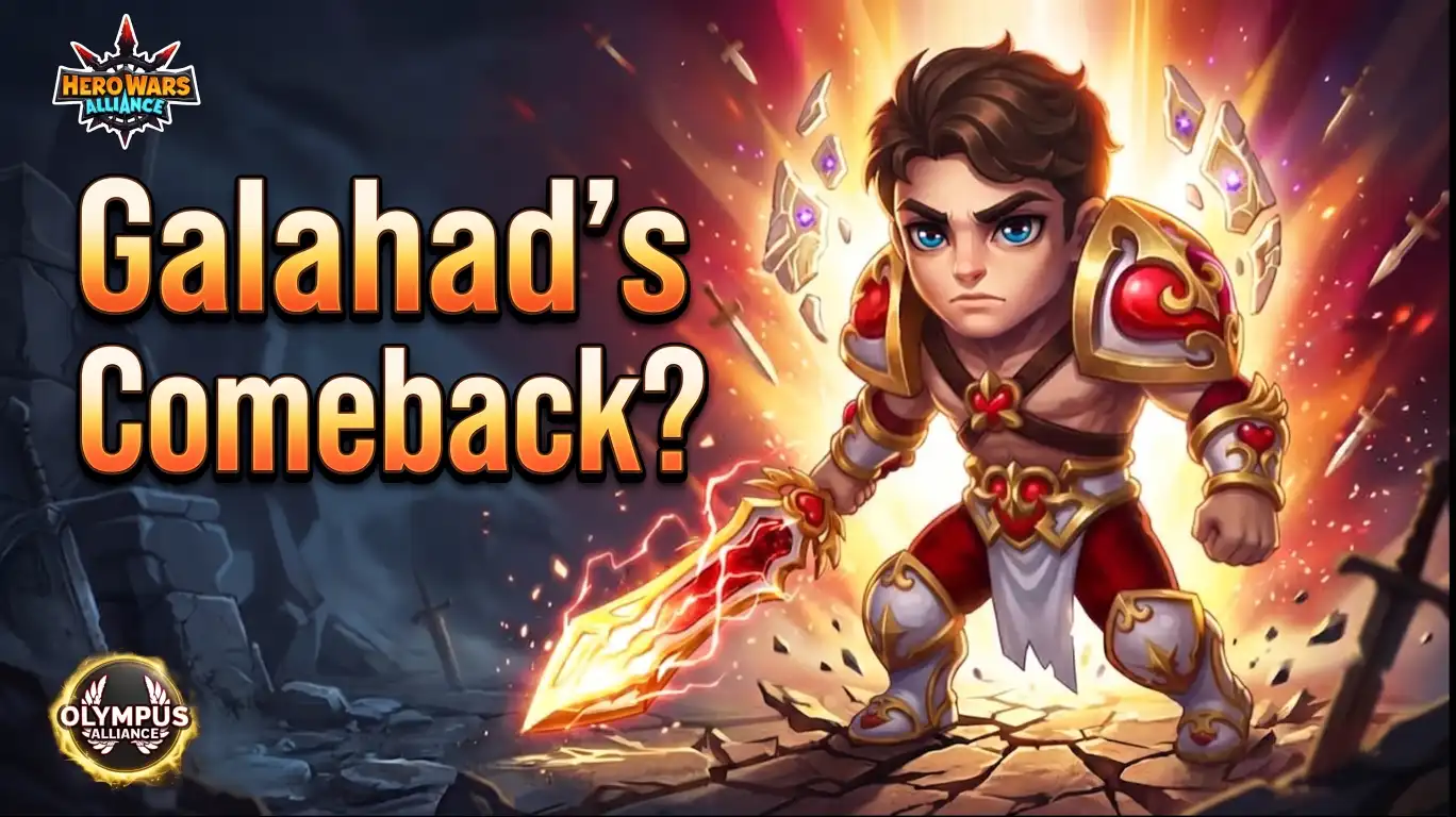 Galahad Relics Are Coming — Galahad charging forward with his magic sword in Hero Wars Alliance