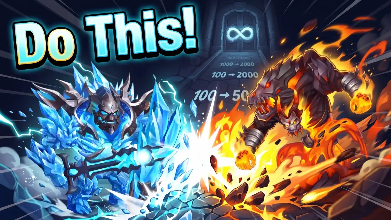 Infinite Dungeon Strategy Guide — Hero Wars ice and fire Titans clashing