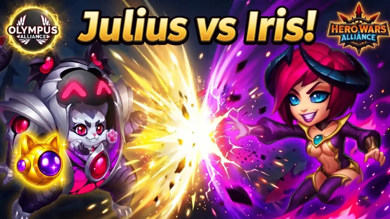 Julius vs Iris Explained - Julius Level 20 Relic Shield removing Iris Inner Fire DoT in Hero Wars Alliance