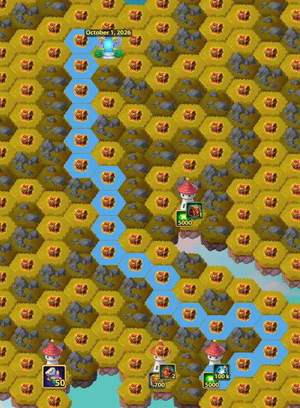 October Mysterious Island Guide Tower 6 Blue Path 100K Titan Potion 5000 Emeralds 20 Moves
