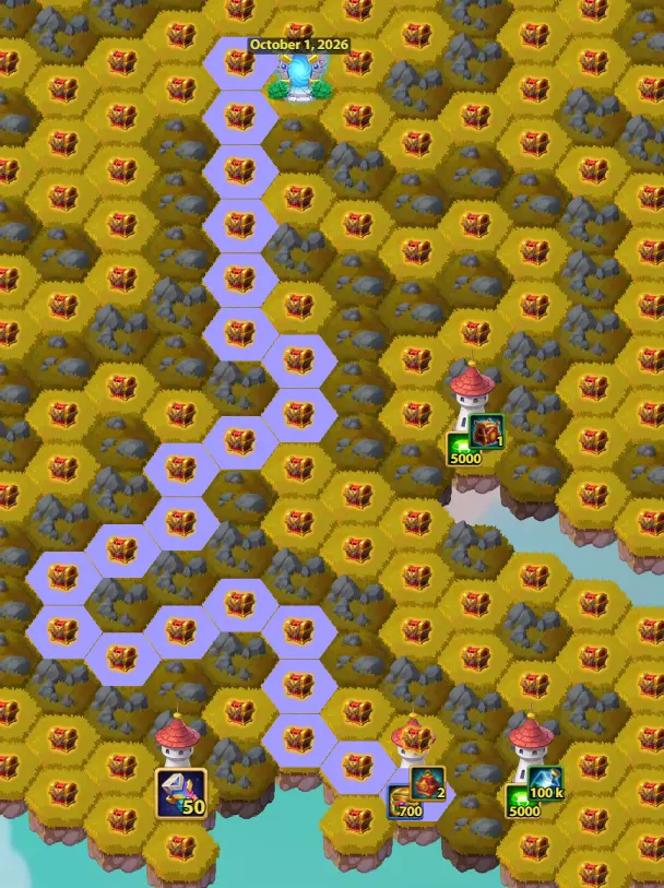 October Mysterious Island Guide Tower 7 Violet Path 700 Wish Insignias 22 Moves