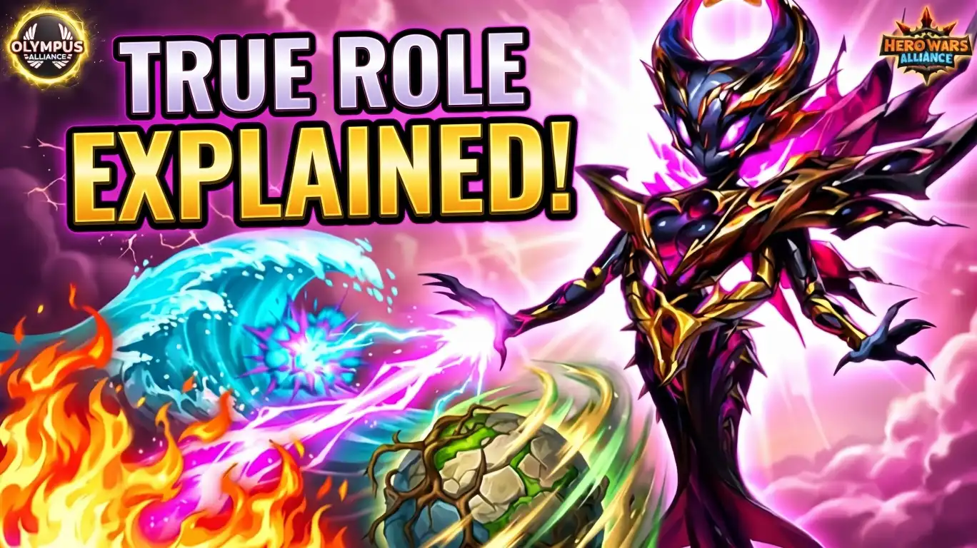 Metida Supertitan Build in Hero Wars Alliance controlling Fire, Water and Earth